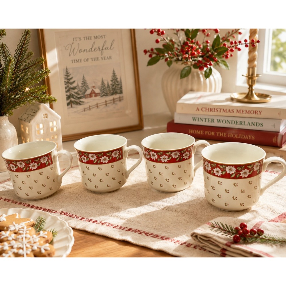 Classic Traditions Charlton Hall Cup set of 4 Mugs Vintage Made In Japan Christm